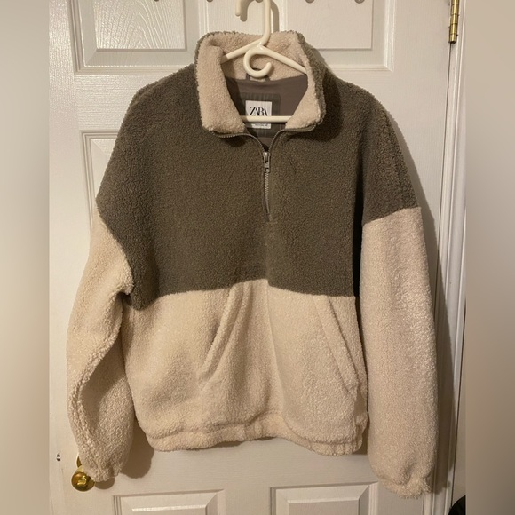 Zara Man Two Tone Sherpa Quarter Zip (L) - Picture 1 of 2